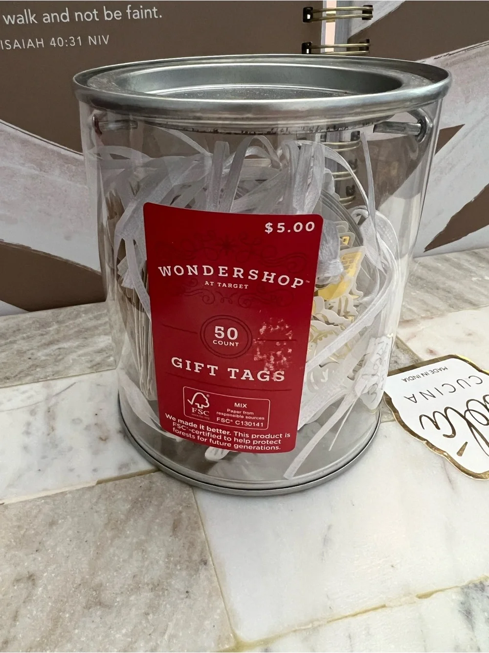 Wondershop White Gift Tags in Clear Tin with Red Label - 50 Count